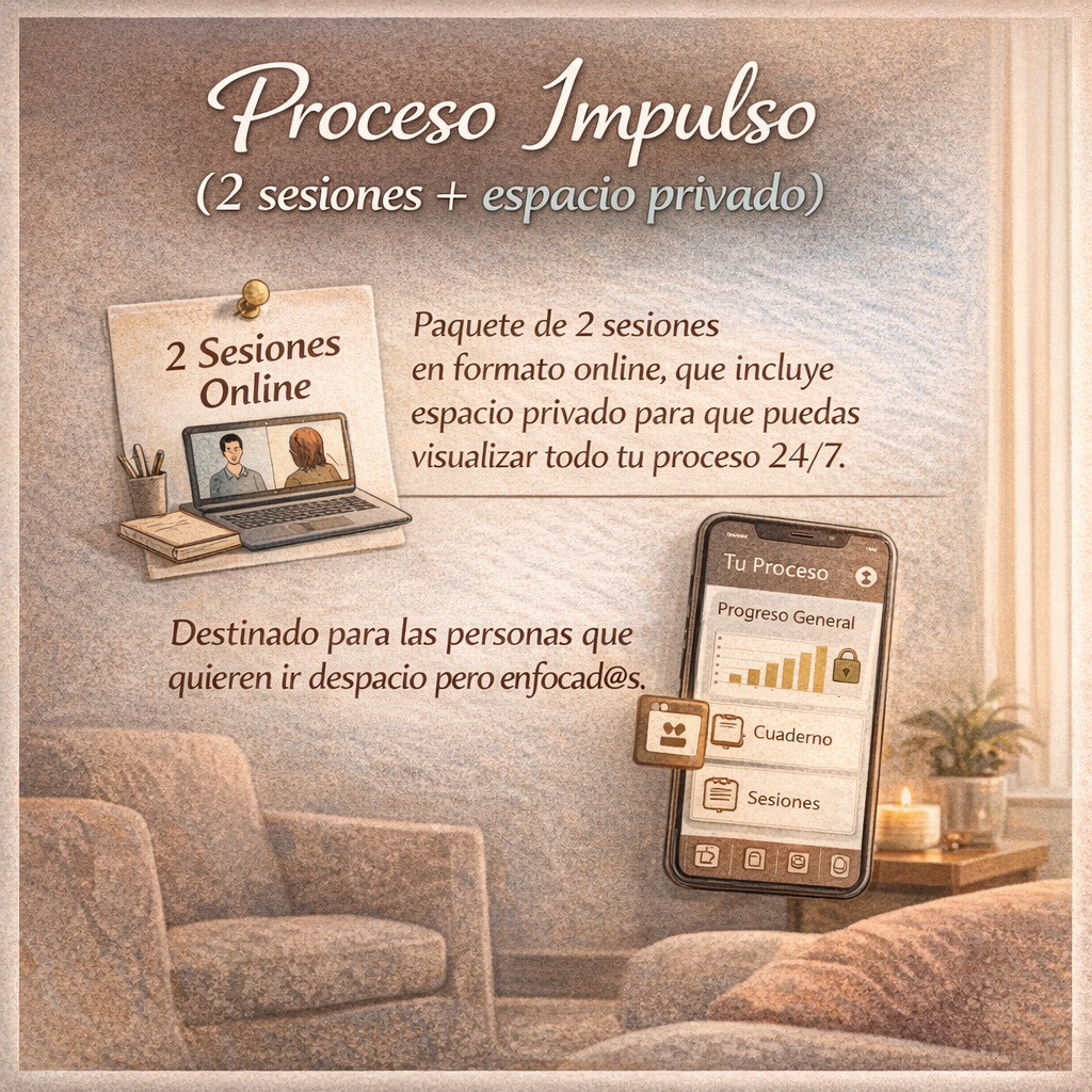 <h4 style="border-style: solid; margin-bottom: 0px; font-size: 18px; font-weight: 500; line-height: 24px; --tw-font-weight: 500; color: rgb(15, 23, 42); font-family: ui-sans-serif, system-ui, sans-serif, "Apple Color Emoji", "Segoe UI Emoji", "Segoe UI Symbol", "Noto Color Emoji"; font-style: normal; white-space-collapse: collapse;"></h4>Proceso Impulso ( 2 sesiones + espacio privado)
