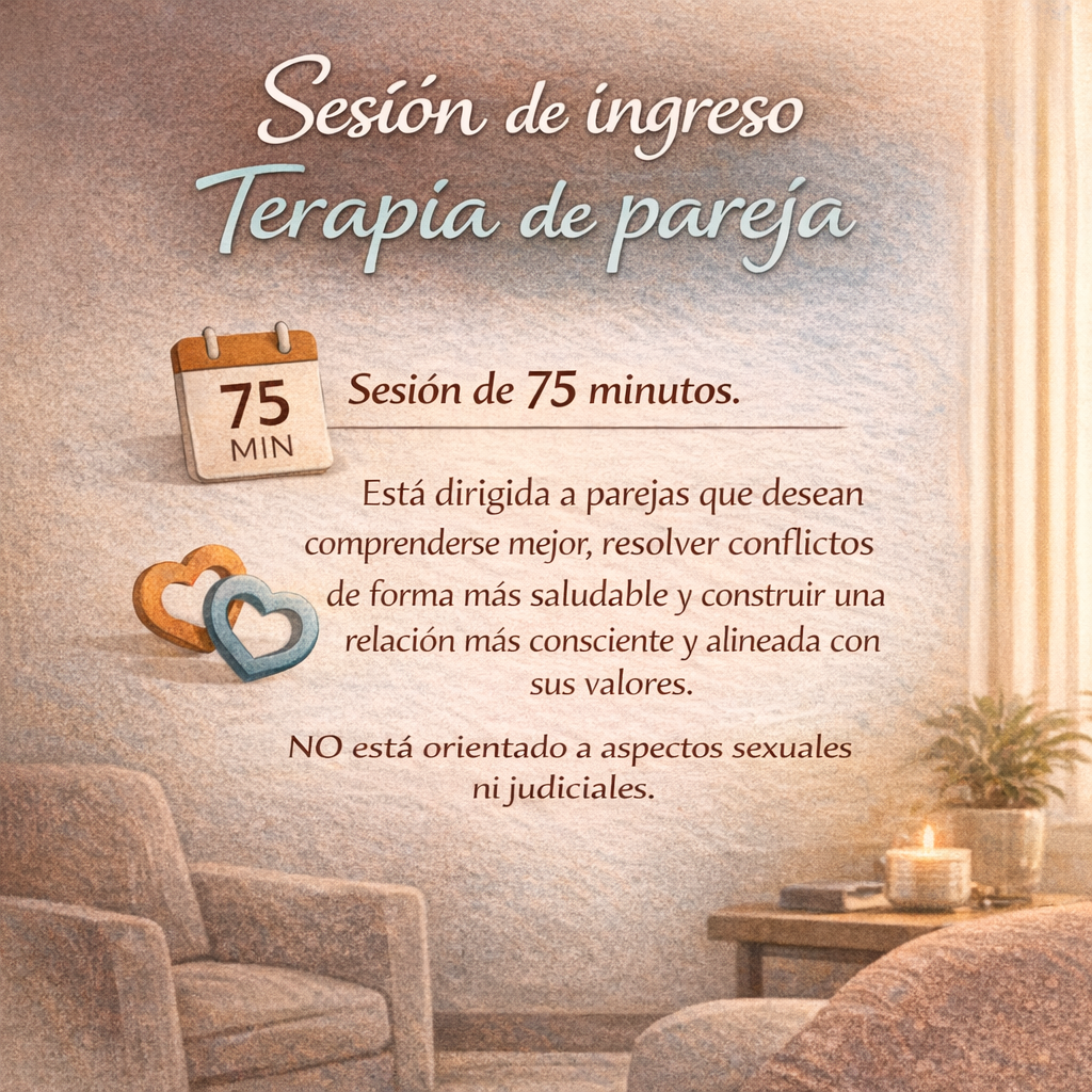 <h4 style="border-style: solid; margin-bottom: 0px; font-size: 18px; font-weight: 500; line-height: 24px; --tw-font-weight: 500; color: rgb(15, 23, 42); font-family: ui-sans-serif, system-ui, sans-serif, "Apple Color Emoji", "Segoe UI Emoji", "Segoe UI Symbol", "Noto Color Emoji"; font-style: normal; white-space-collapse: collapse;"></h4><h4 class="font-medium enc-text-neutral-dark" style="border-style: solid; margin-bottom: 0px; font-size: 18px; font-weight: 500; line-height: 24px; --tw-font-weight: 500; color: rgb(15, 23, 42); font-family: ui-sans-serif, system-ui, sans-serif, "Apple Color Emoji", "Segoe UI Emoji", "Segoe UI Symbol", "Noto Color Emoji"; font-style: normal; white-space-collapse: collapse;">Sesión de ingreso Terapia de pareja</h4>